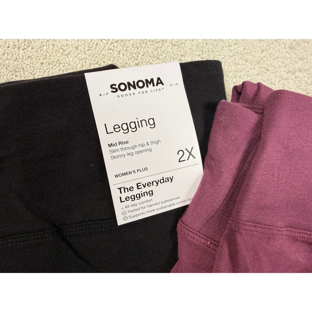 NWT 3 PAIR Womens 2X Sonoma Leggings-Black & Maroon & Cropped Legging-Navy #1509 - Picture 2 of 5